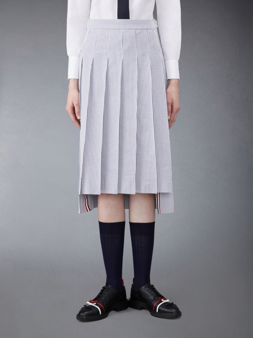 Thom Browne Seersucker Pleated Midi レディース スカート 白 | BNQ11E16266