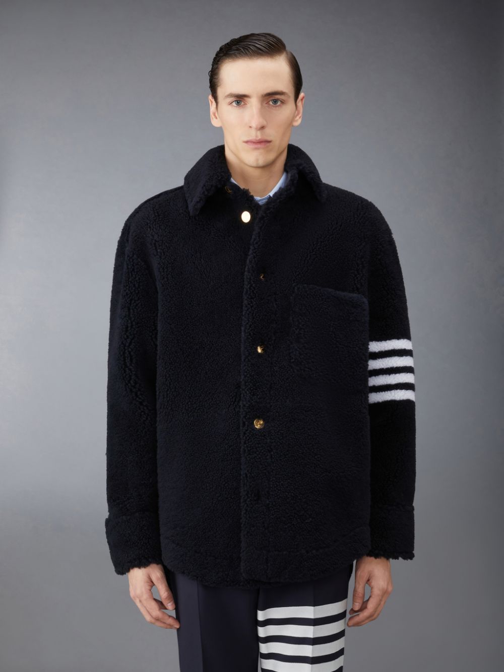 Thom Browne Shearling 4-Bar Oversized Shirt メンズ ジャケット 青 | MQX10D33506