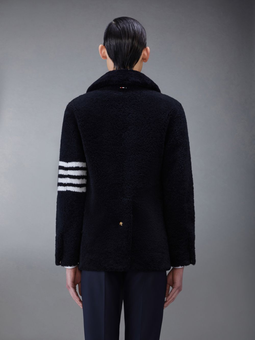 Thom Browne Shearling 4-Bar Peacoat メンズ コート 青 | YIO02X43860