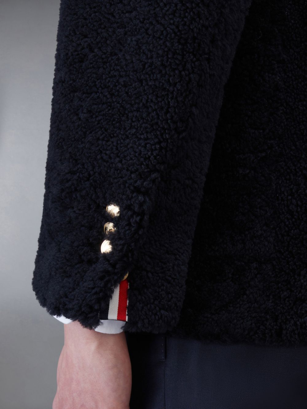 Thom Browne Shearling 4-Bar Peacoat メンズ コート 青 | YIO02X43860