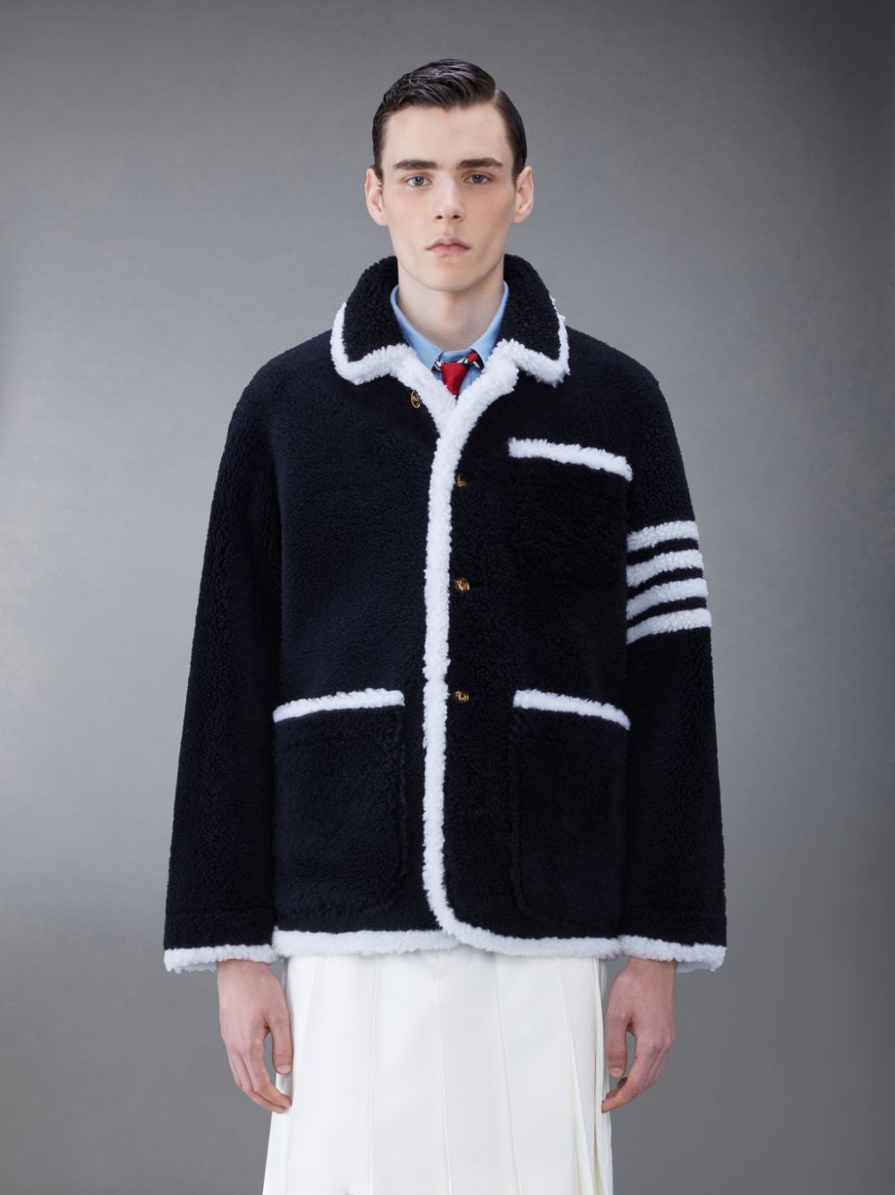 Thom Browne Shearling 4-Bar Sack メンズ ジャケット 青 | VJS43Z08939
