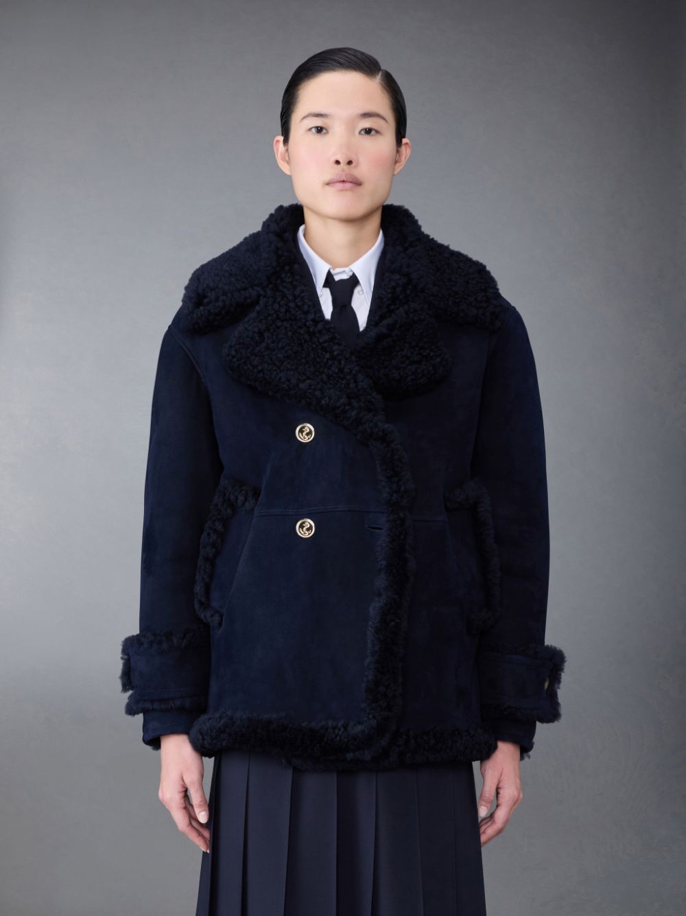 Thom Browne Shearling Pea レディース コート 青 | DCN42S42466