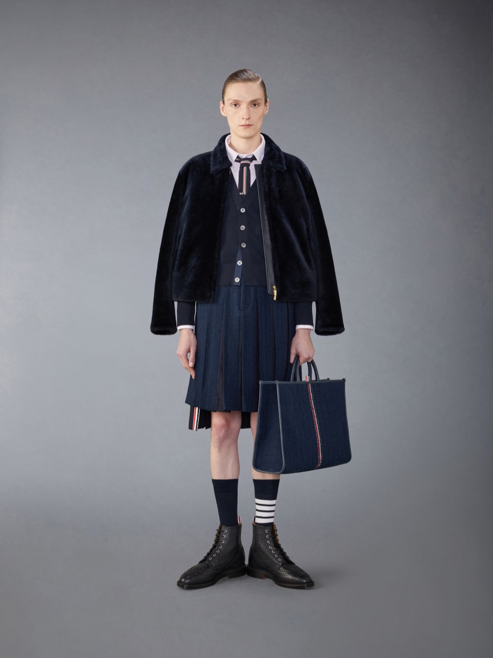 Thom Browne Shearling Zip Up メンズ ジャケット 青 | CGM95Q90597