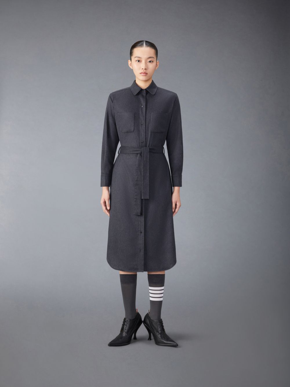 Thom Browne Silk Cashmere Maxi Shirt レディース ワンピース グレー | VNR66K32102