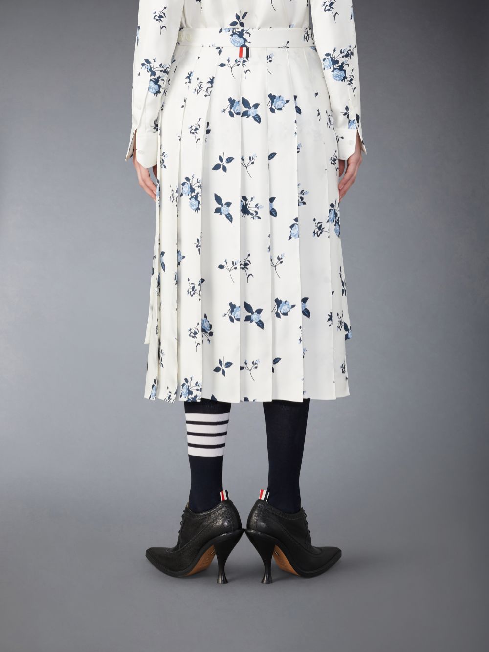 Thom Browne Silk Floral Classic Midi Pleated レディース スカート 白 | LUB05B57026