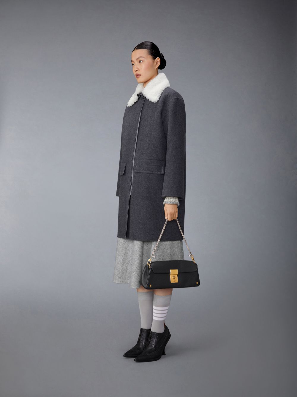 Thom Browne Soft Pebble Grain Mrs.uette レディース クラッチバッグ 黒 | KNB24N00880