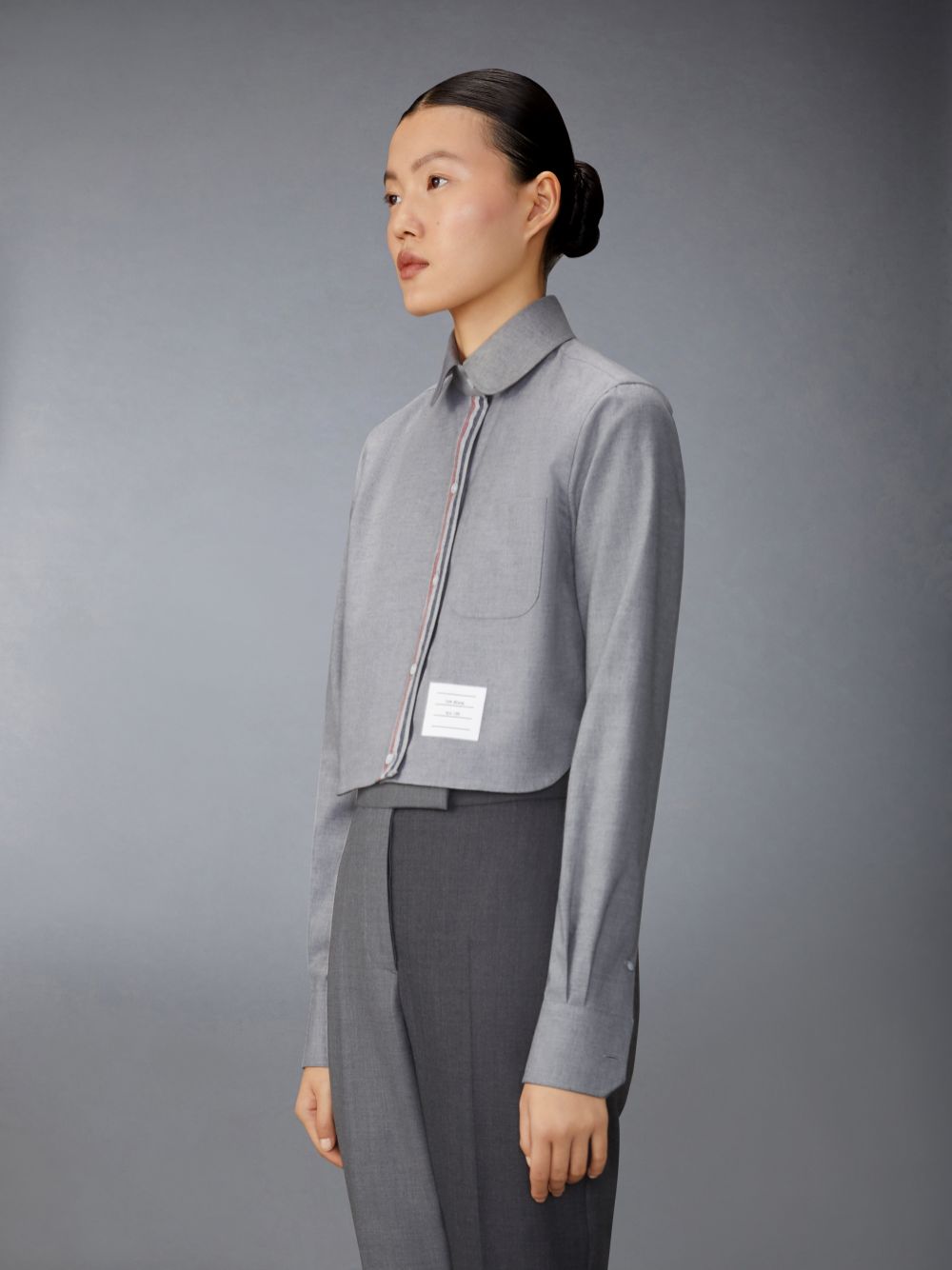 Thom Browne Stripe Cotton Flannel Classic Cropped Round Collar レディース シャツ グレー | RKC07Y25084