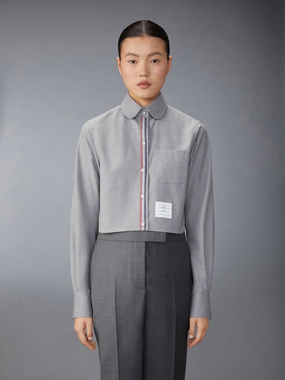 Thom Browne Stripe Cotton Flannel Classic Cropped Round Collar レディース シャツ グレー | RKC07Y25084