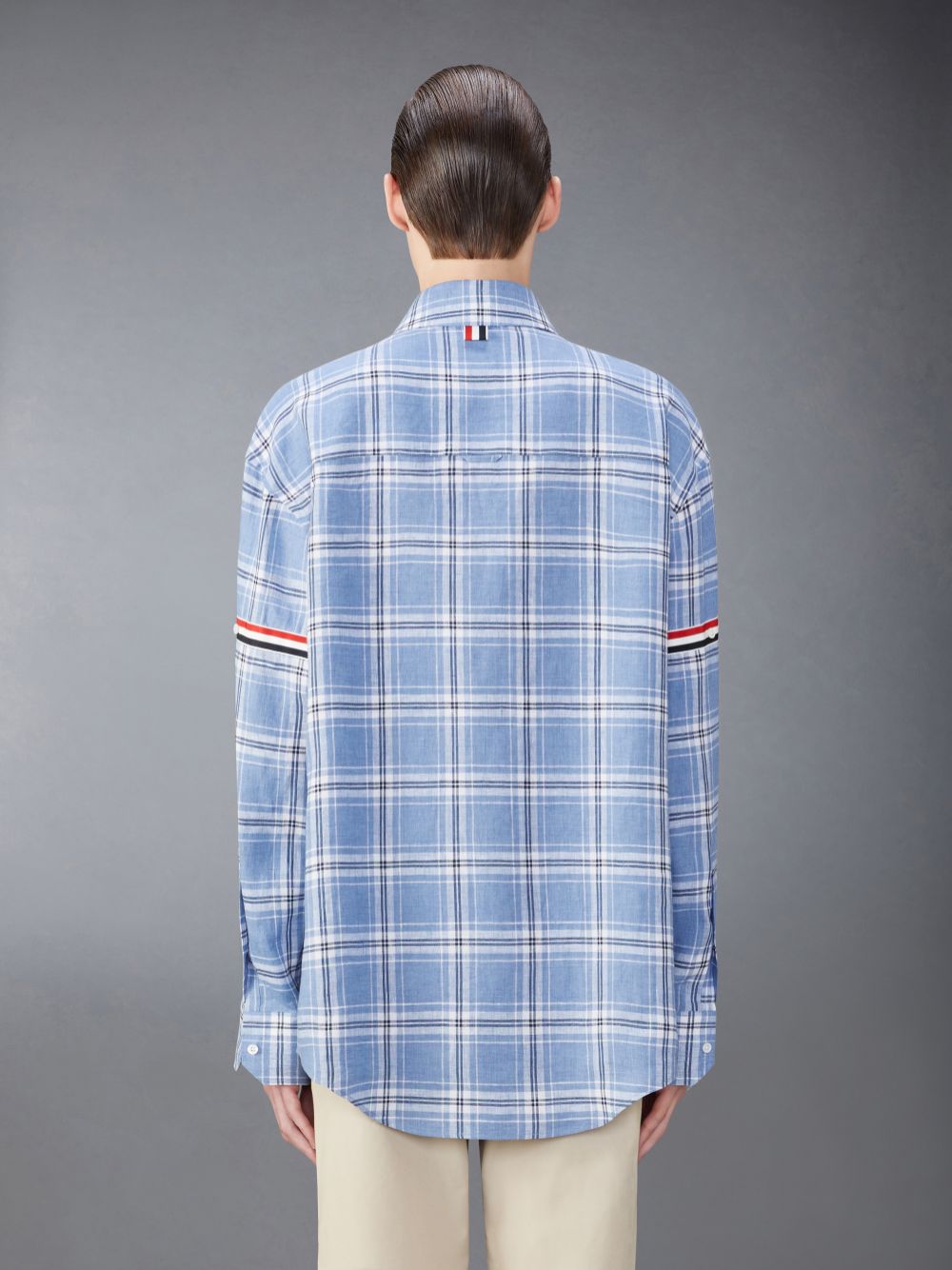 Thom Browne Stripe Linen Armband Oversized メンズ シャツ 青 | HOJ29Q91497