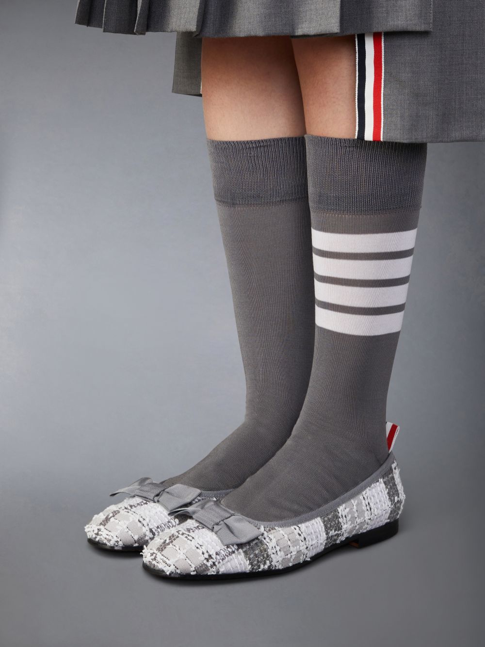 Thom Browne Tartan Tweed Leather Sole Opera レディース バレエシューズ グレー | DSX61V71066