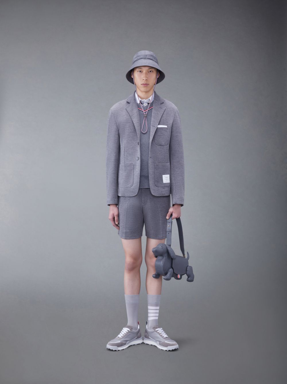 Thom Browne Textured Cotton V-Neck メンズ ベスト グレー | QFX39S86493