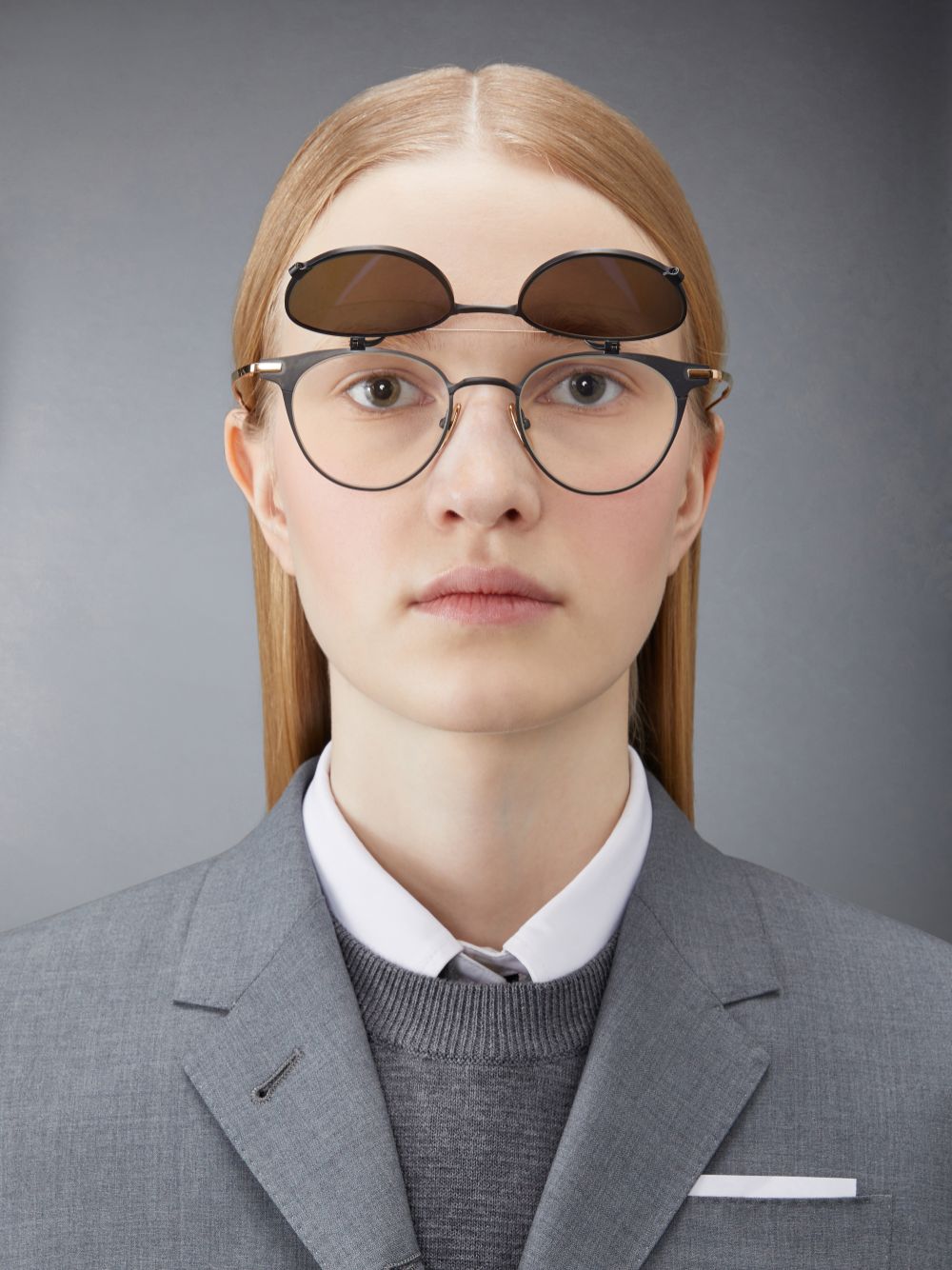 Thom Browne Titanium Round Clip On メンズ サングラス 黒 | WWJ32O14554