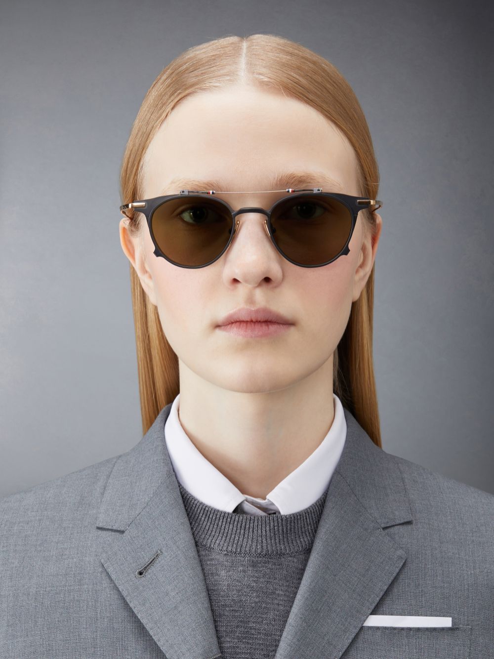 Thom Browne Titanium Round Clip On メンズ サングラス 黒 | WWJ32O14554