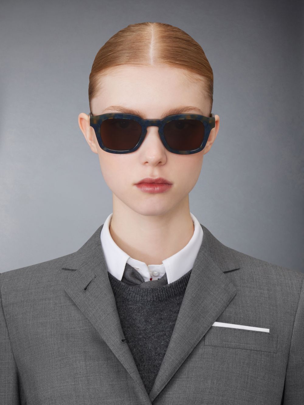 Thom Browne Tortoise Acetate Rectangular メンズ サングラス 青 | XUL20J22623