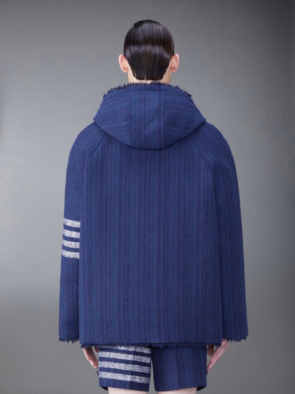 Thom Browne Tweed Fray 4-Bar Cropped Football メンズ パーカージャケット 青 | GZN38O73660