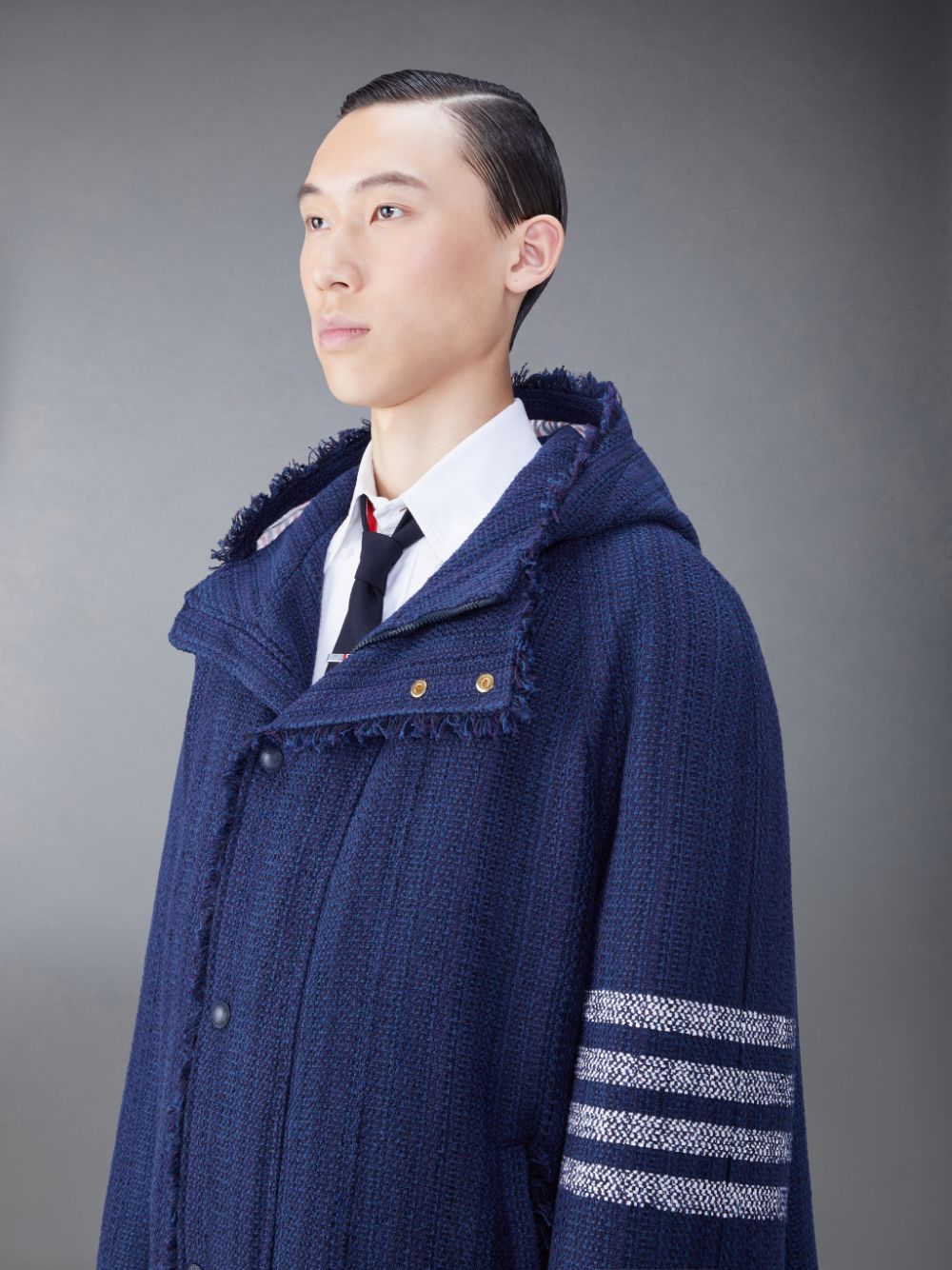 Thom Browne Tweed Fray 4-Bar Cropped Football メンズ パーカージャケット 青 | GZN38O73660