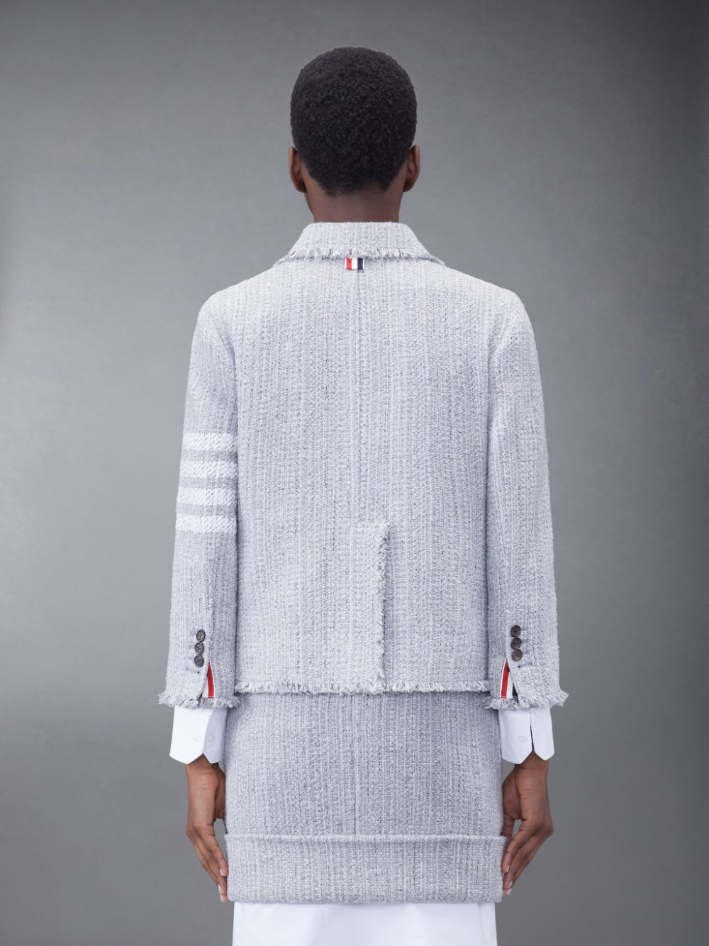 Thom Browne Tweed Fray 4-Bar Cropped Sack レディース ジャケット グレー | QBY93B34790