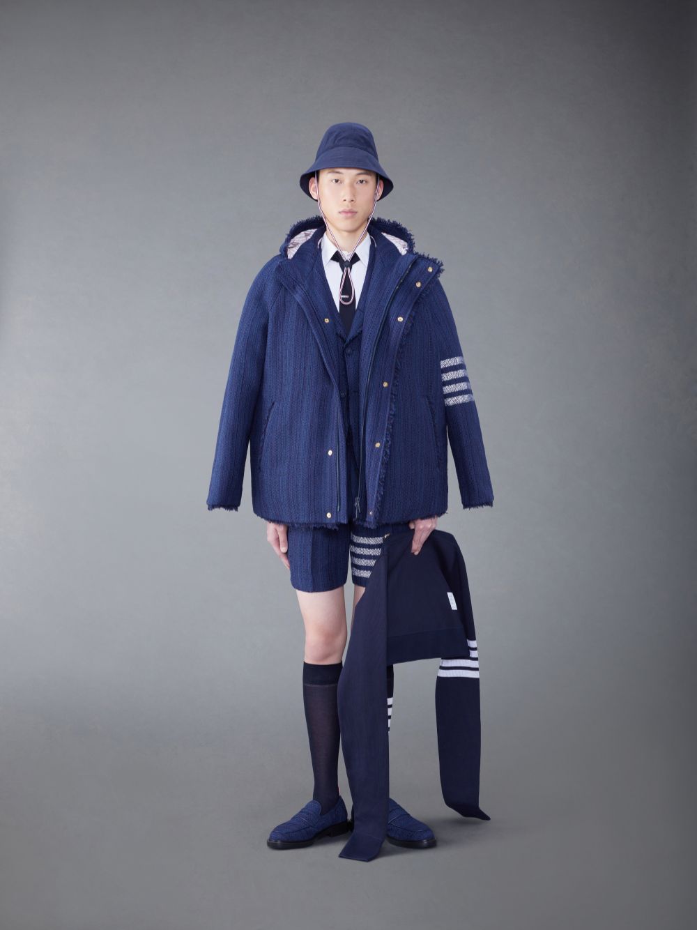 Thom Browne Tweed Fray 4-Bar Sack メンズ ジャケット 青 | DJB88P15416