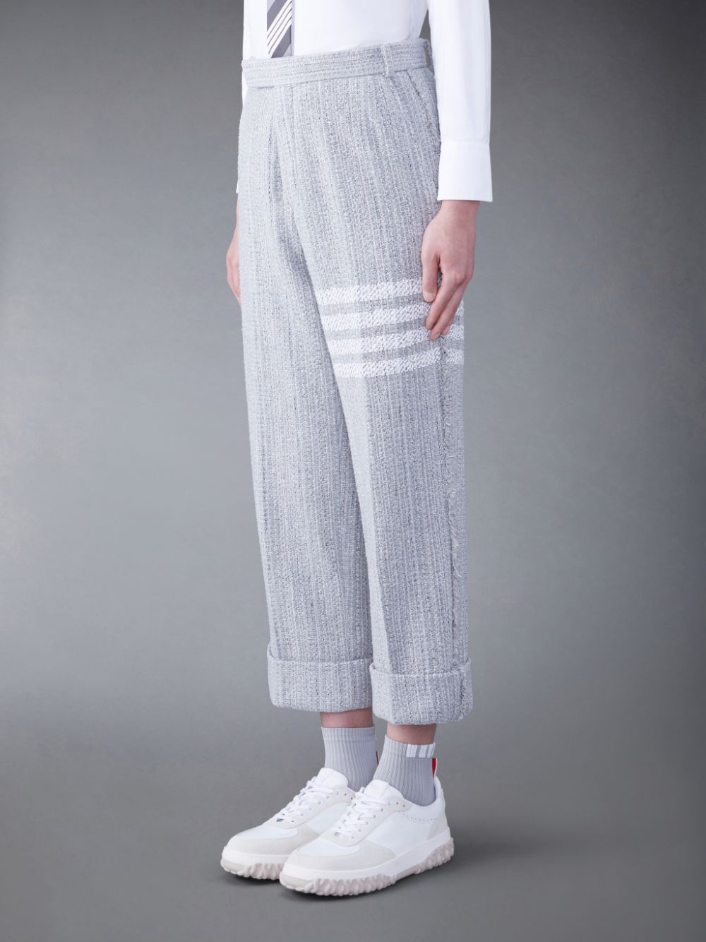Thom Browne Tweed Fray 4-Bar Sack メンズ パンツ グレー | HMM91D42687