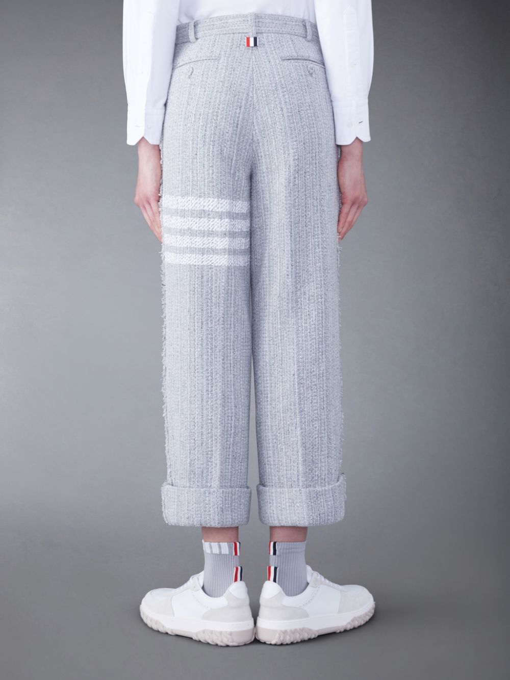 Thom Browne Tweed Fray 4-Bar Sack メンズ パンツ グレー | HMM91D42687