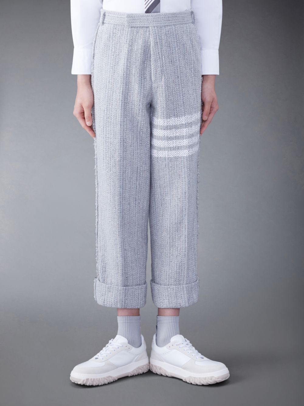 Thom Browne Tweed Fray 4-Bar Sack メンズ パンツ グレー | HMM91D42687