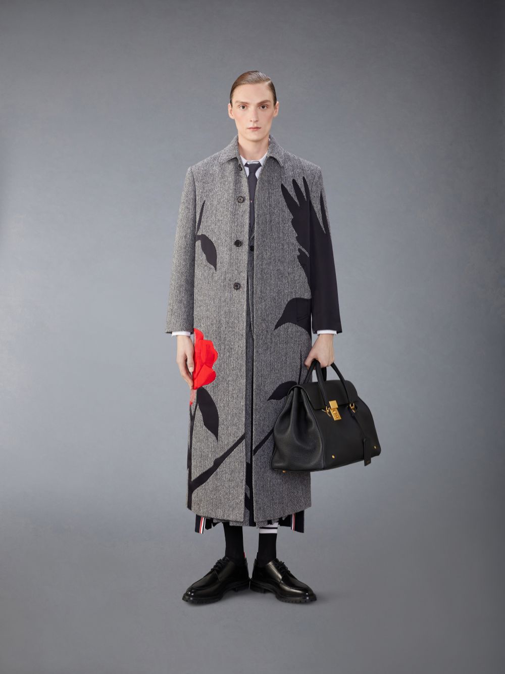 Thom Browne Tweed Raven Classic Backstrap Maxi Pleated メンズ スカート 黒 | TEA99Q50260