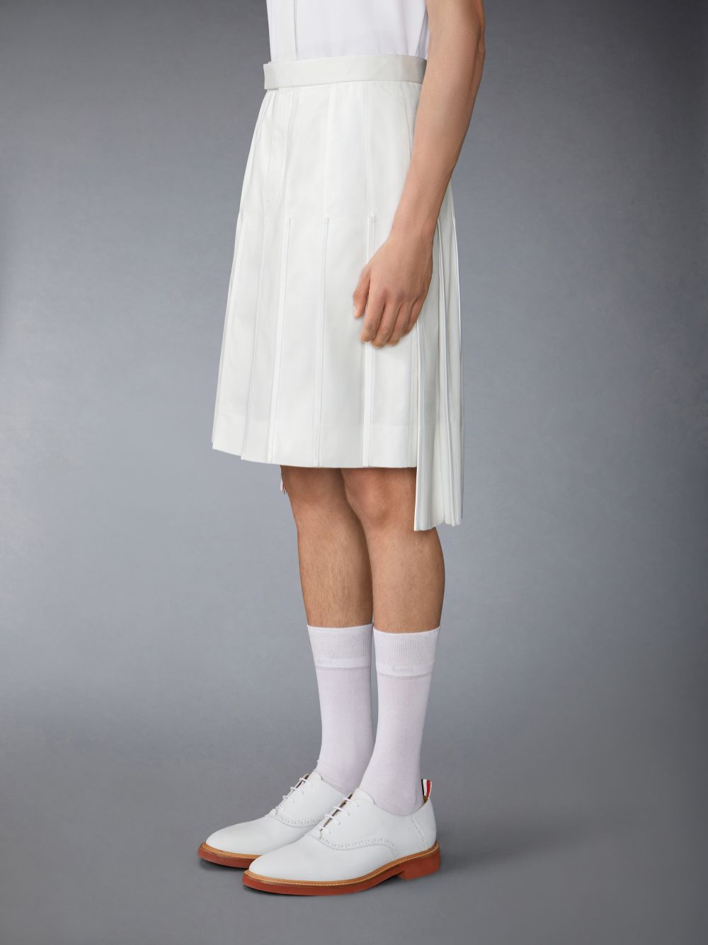 Thom Browne Typewriter Self Tipping Midi Classic Pleated メンズ スカート 白 | TTB92V71367