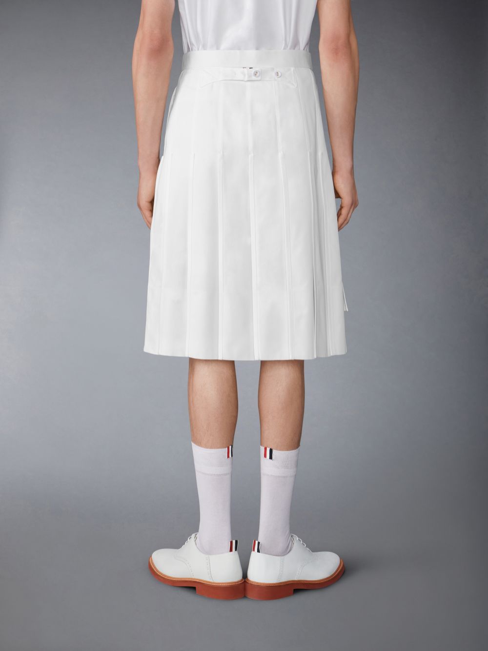 Thom Browne Typewriter Self Tipping Midi Classic Pleated メンズ スカート 白 | TTB92V71367