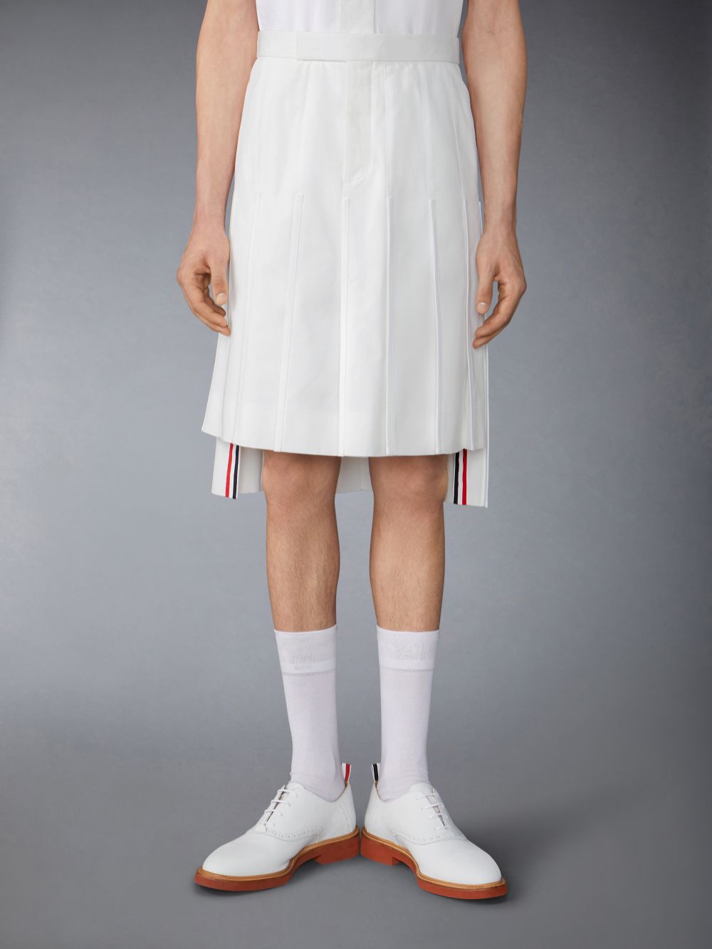 Thom Browne Typewriter Self Tipping Midi Classic Pleated メンズ スカート 白 | TTB92V71367