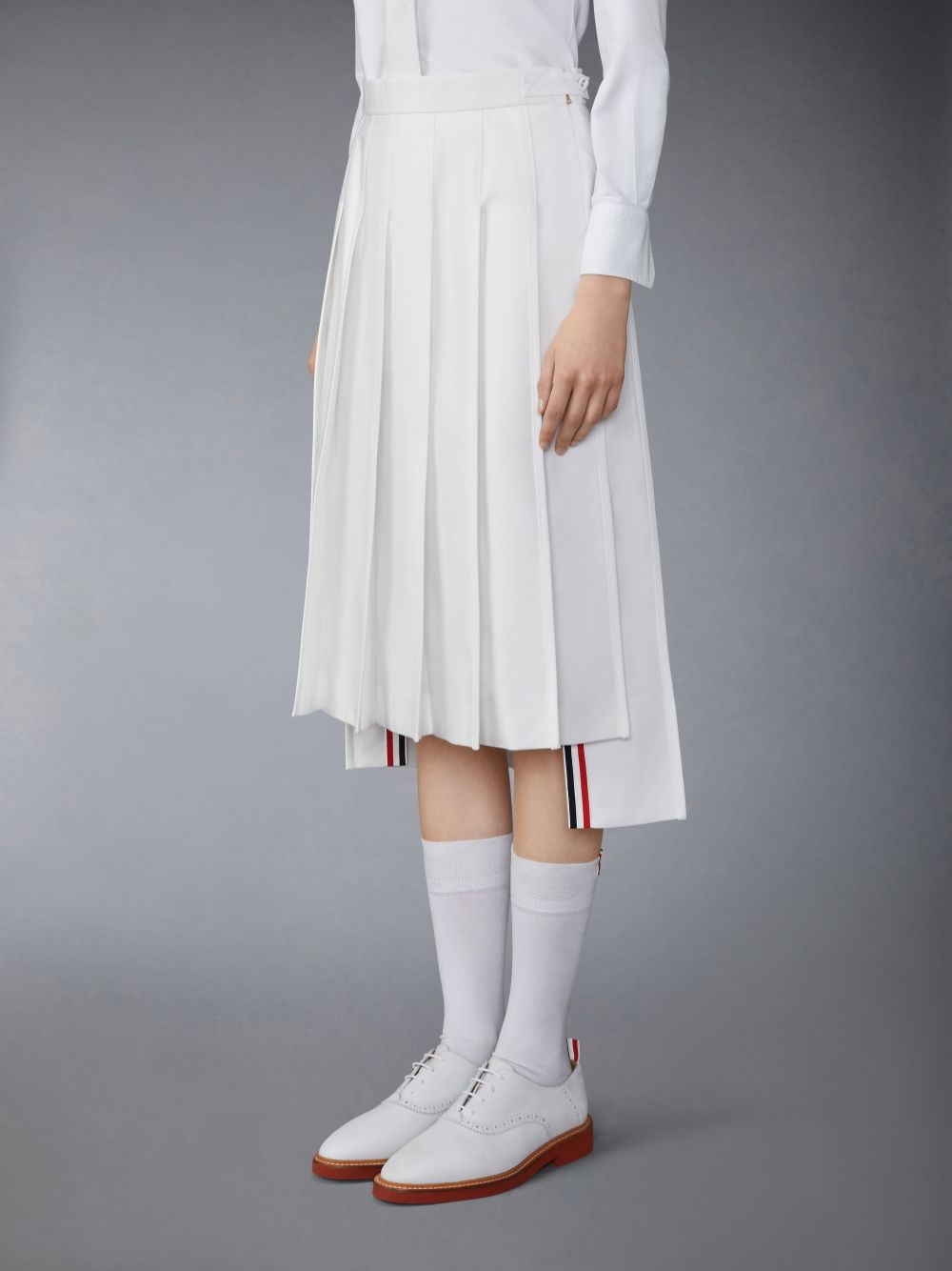 Thom Browne Typewriter Self Tipping Midi Pleated レディース スカート 白 | UDE17R90615