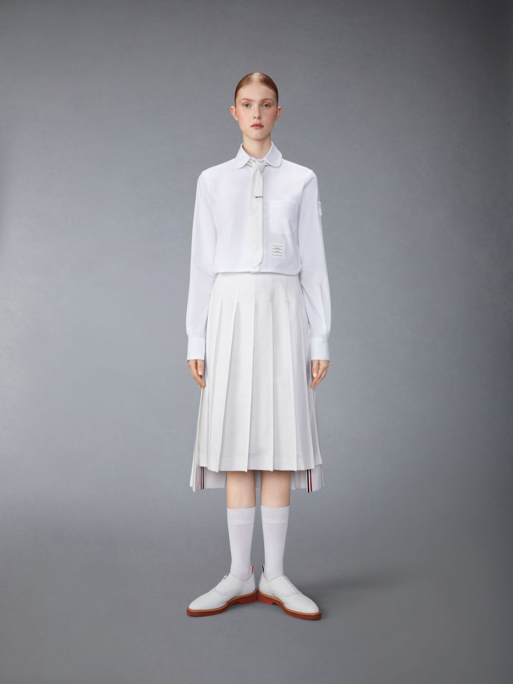 Thom Browne Typewriter Self Tipping Midi Pleated レディース スカート 白 | UDE17R90615