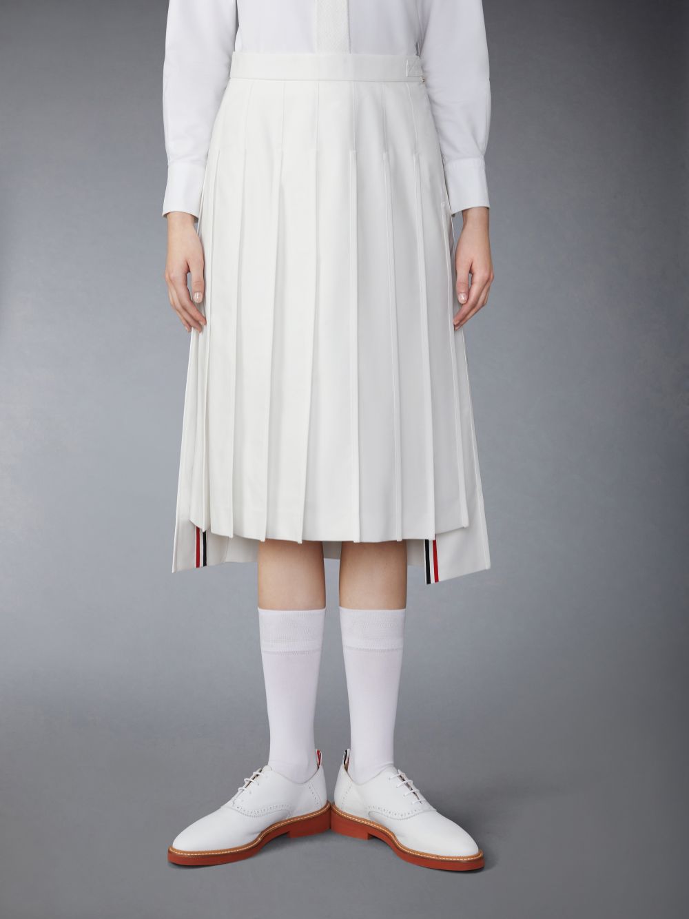 Thom Browne Typewriter Self Tipping Midi Pleated レディース スカート 白 | UDE17R90615