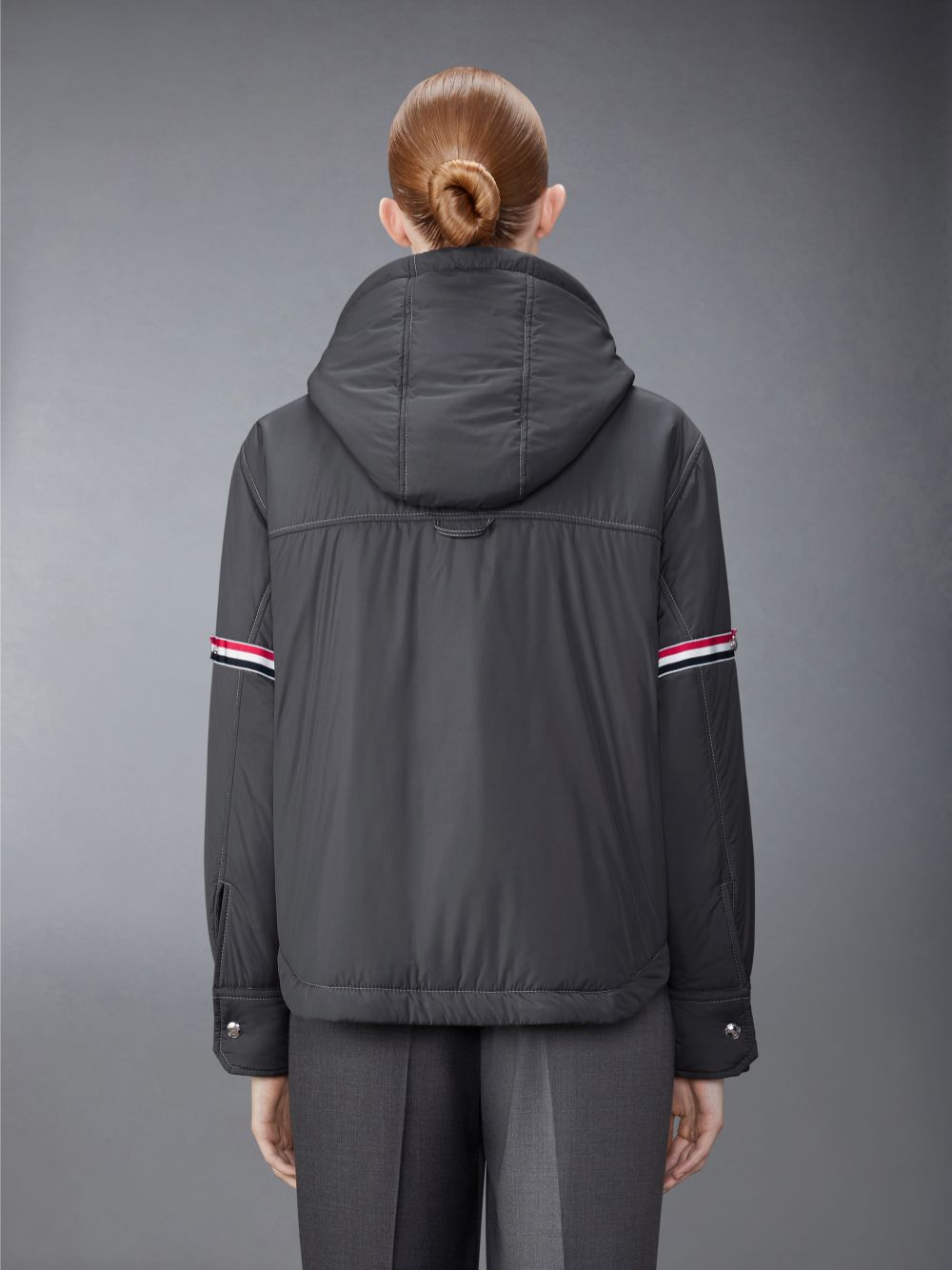 Thom Browne Ultra Light Nylon Tech Down Fill Armband Hood Shirt Hem レディース ジャケット グレー | TTJ97P13993