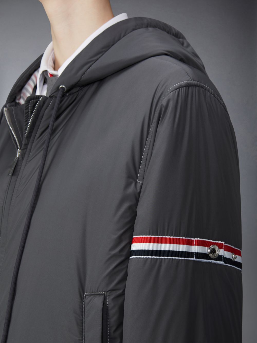 Thom Browne Ultra Light Nylon Tech Down Fill Armband Hood Shirt Hem レディース ジャケット グレー | TTJ97P13993