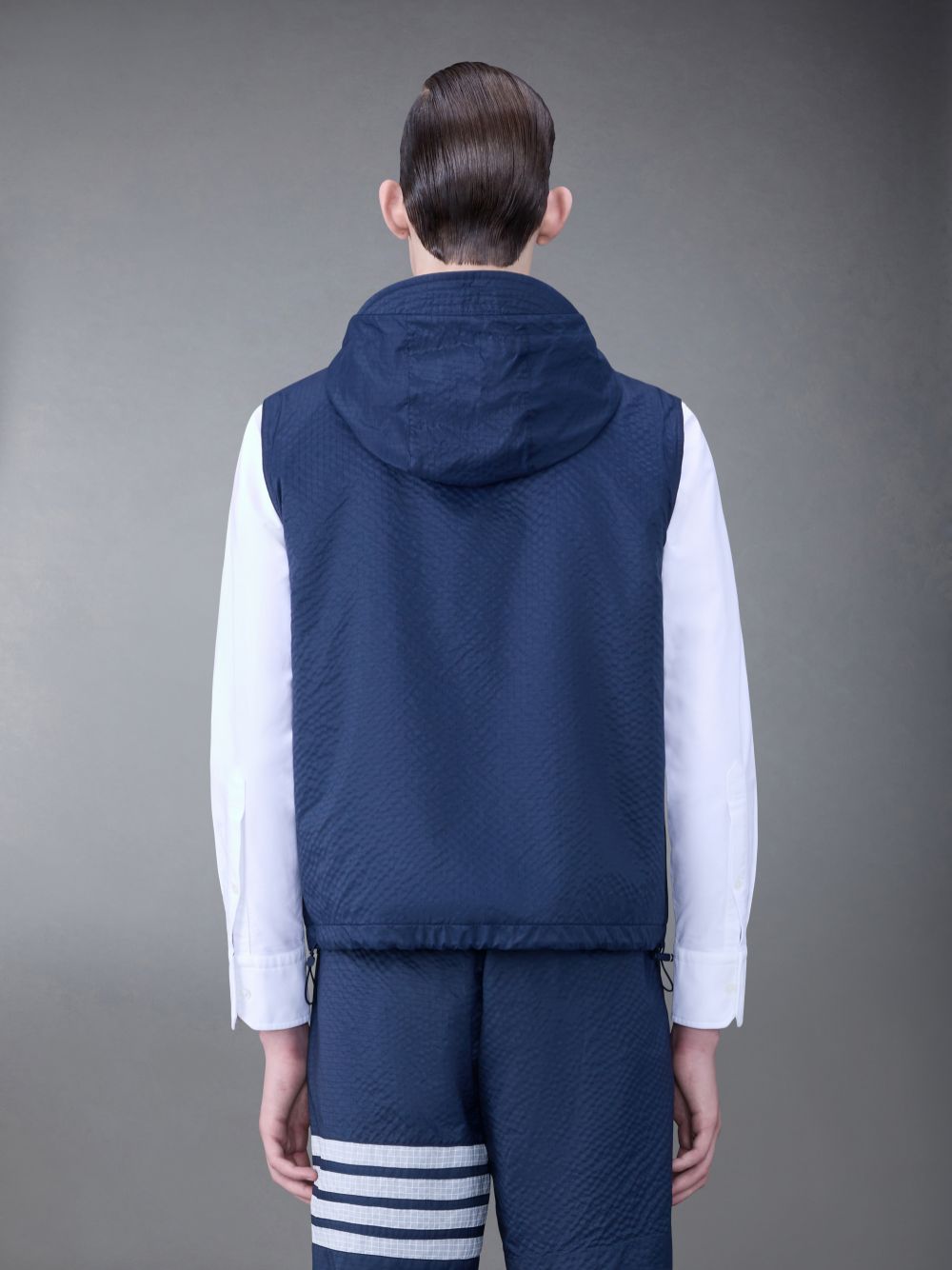 Thom Browne Ultralight Ripstop 4-Bar Hooded メンズ ベスト 青 | GHI80M48262