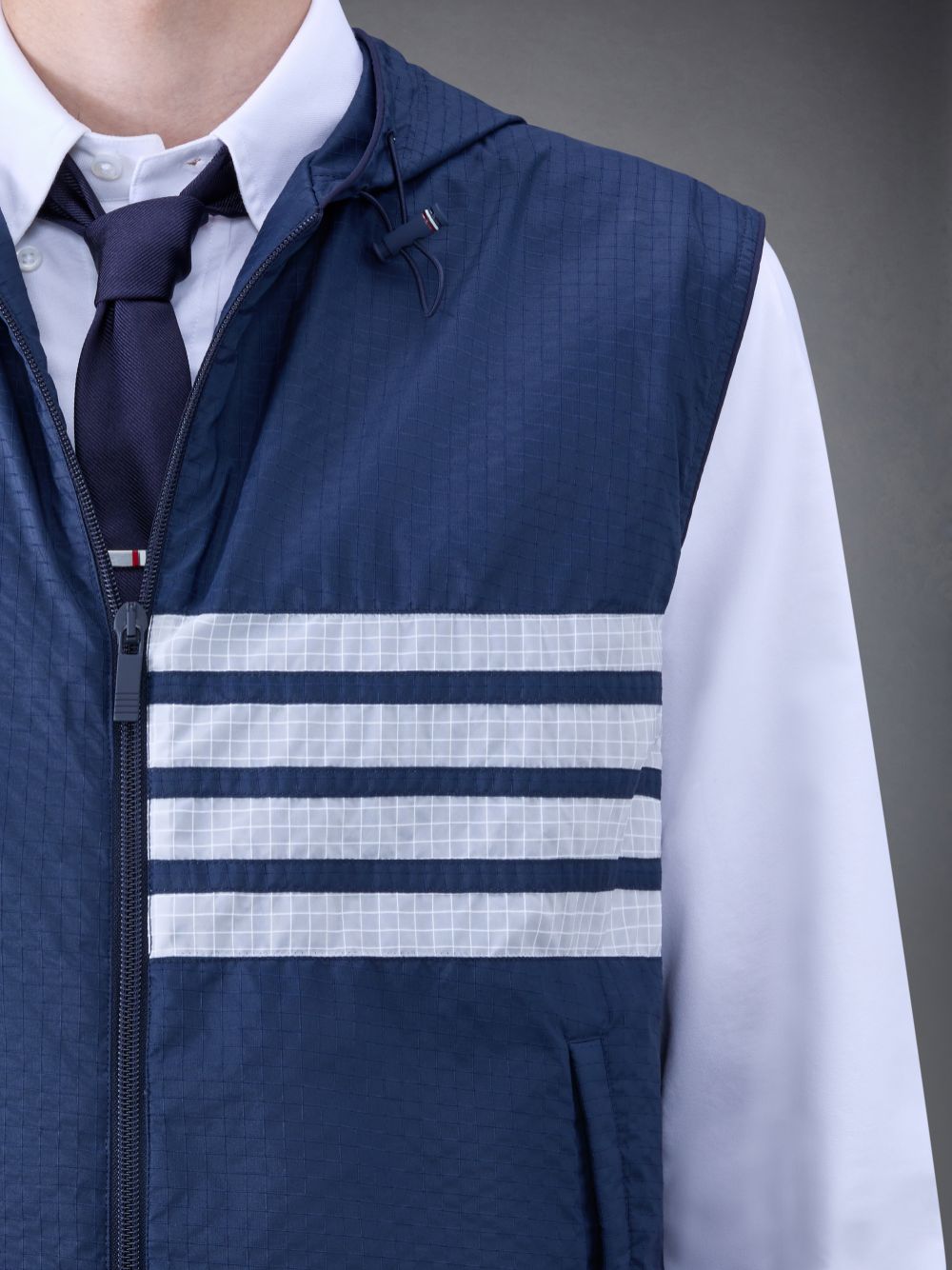 Thom Browne Ultralight Ripstop 4-Bar Hooded メンズ ベスト 青 | GHI80M48262