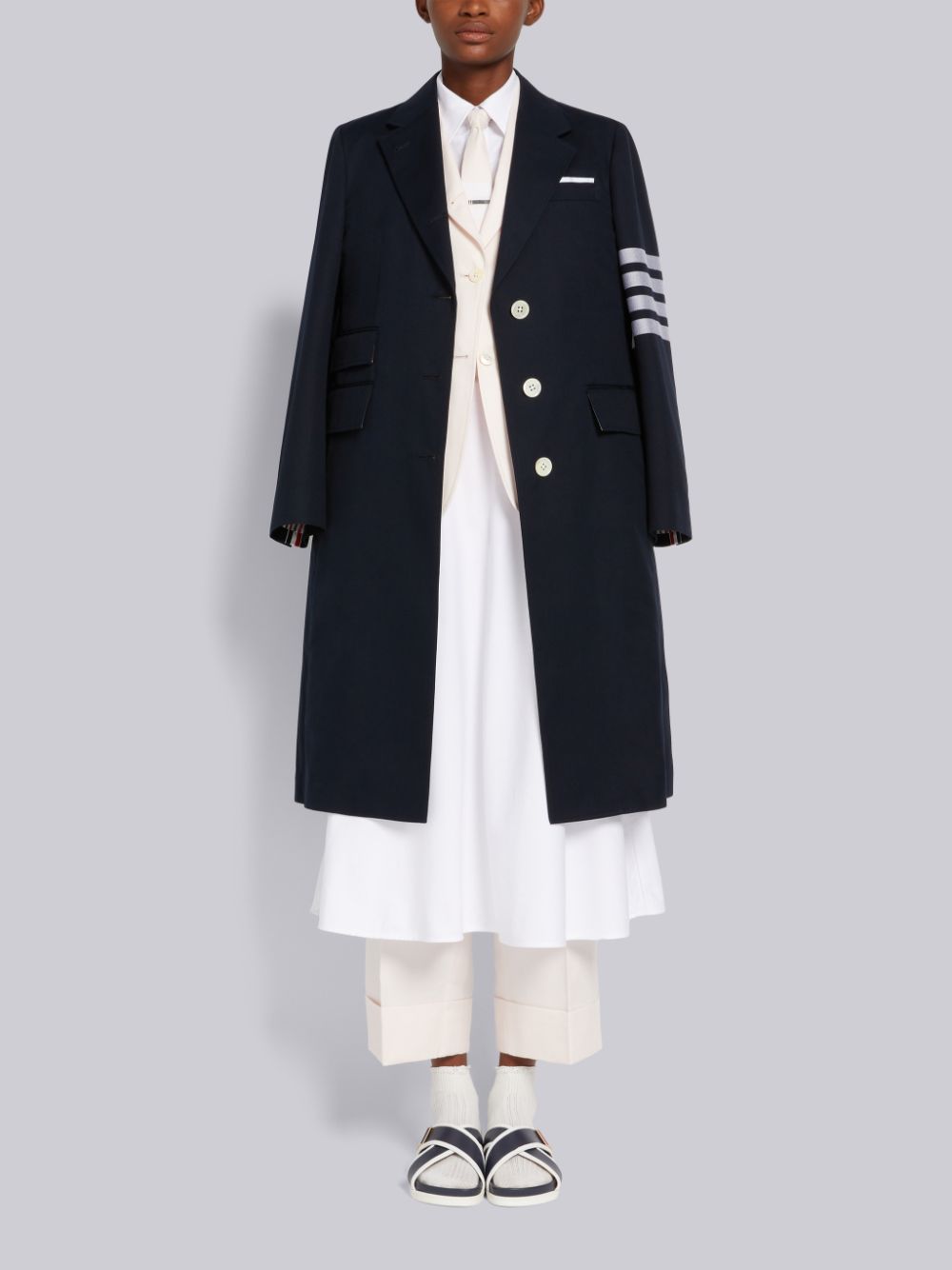 Thom Browne White Oxford High Waisted A-Line Below The Knee Shirt レディース ワンピース 白 | DMK70M04270