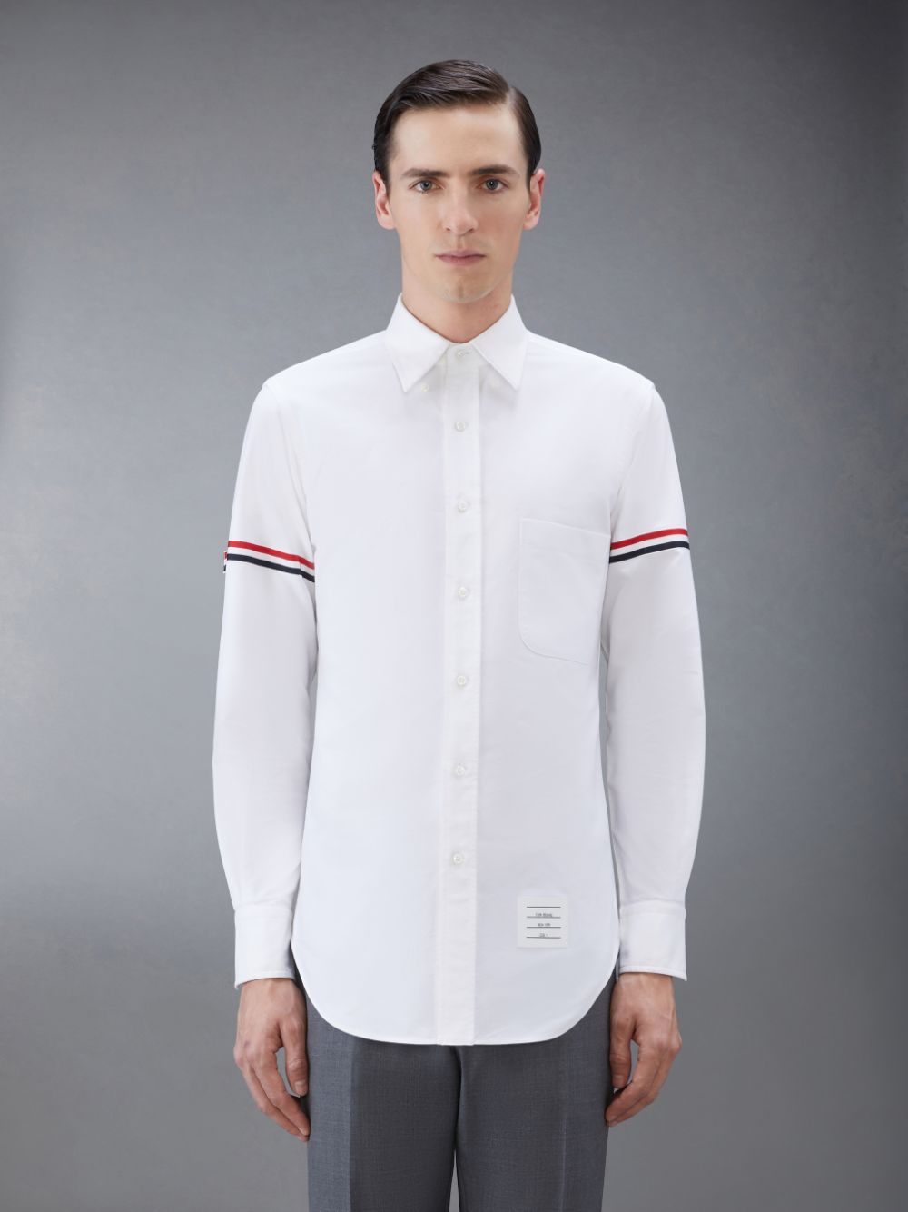 Thom Browne White Oxford Striped Grosgrain Armband Classic メンズ シャツ 白 | YER87G22186