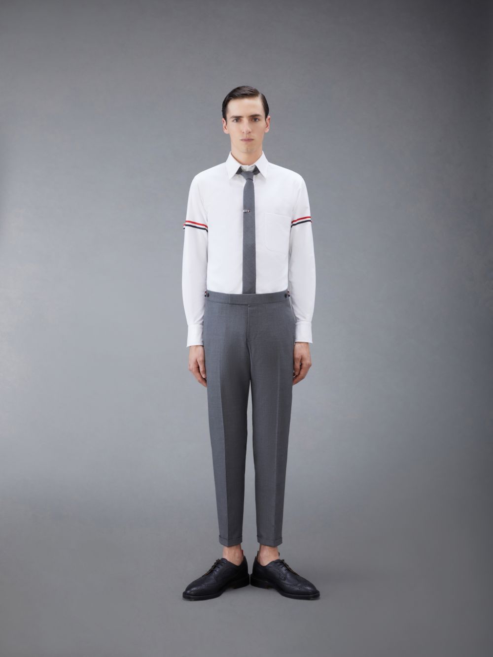 Thom Browne White Oxford Striped Grosgrain Armband Classic メンズ シャツ 白 | YER87G22186