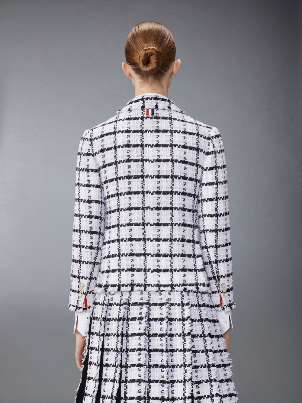 Thom Browne Windowpane Check Chiffon Tweed Fray Slim Fit Sport レディース コート 白 | HTM31L04131