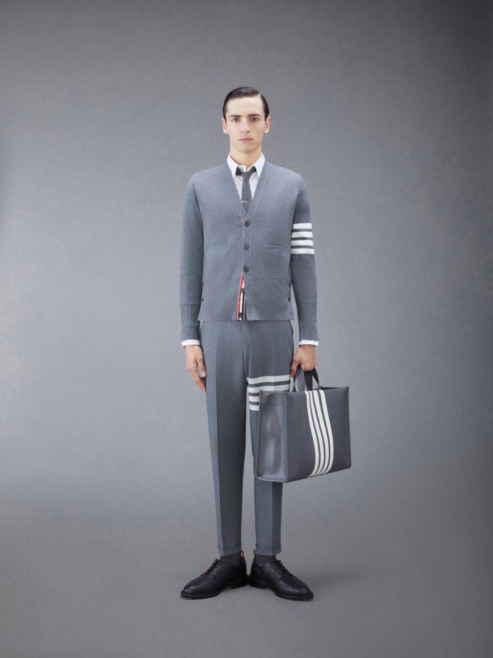 Thom Browne Wool 4-Bar V-Neck メンズ カーディガン グレー | DHA90W47105