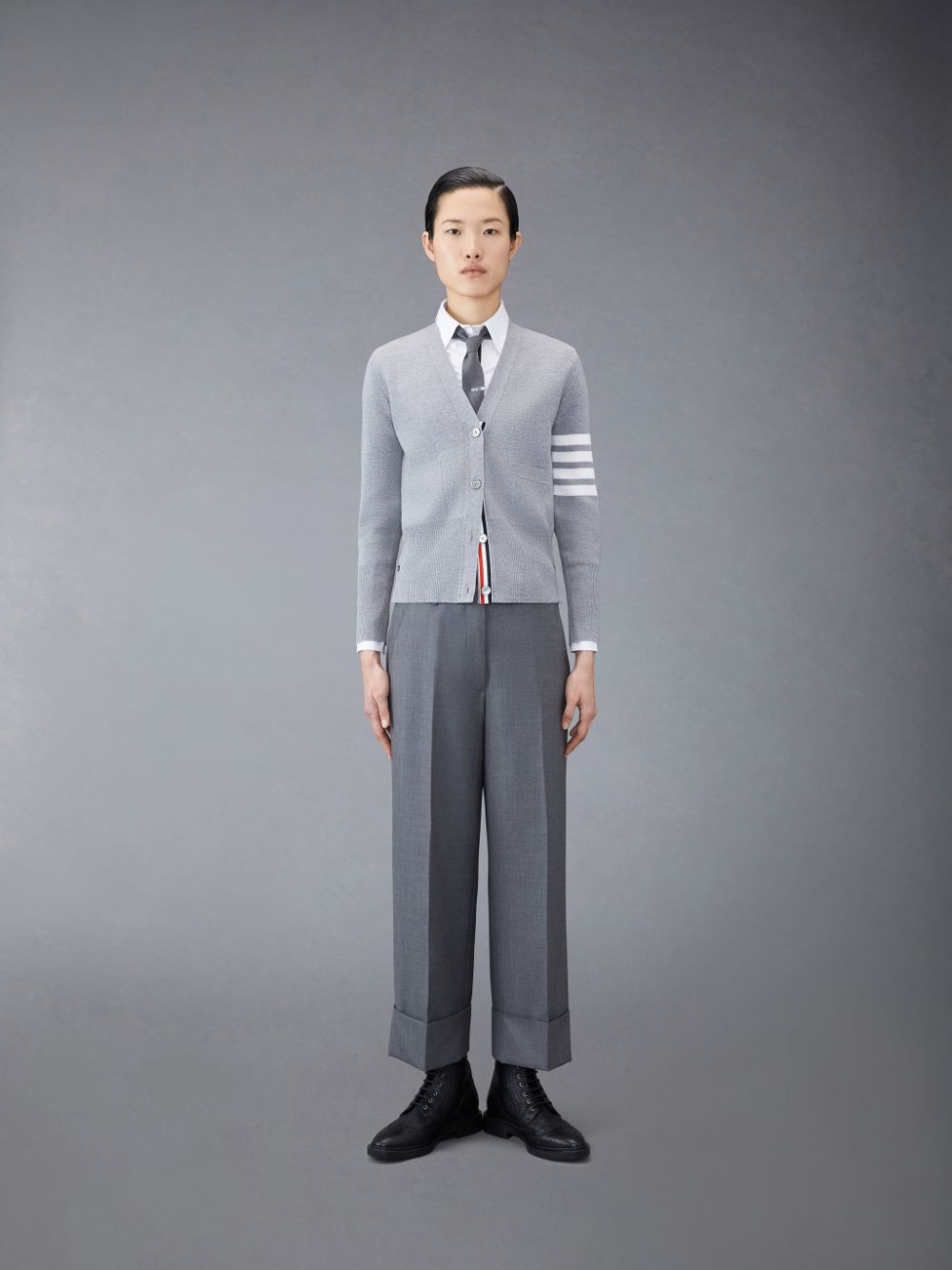 Thom Browne Wool 4-Bar V-Neck レディース カーディガン グレー | HVA40T96666