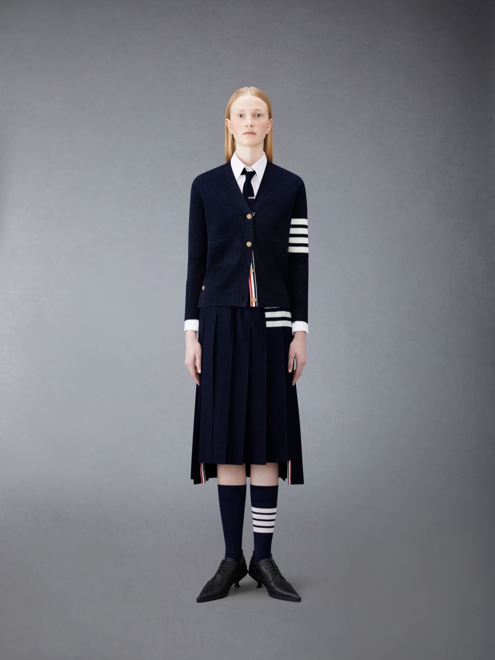 Thom Browne Wool 4-Bar V-Neck レディース カーディガン 青 | KXO08Y57905