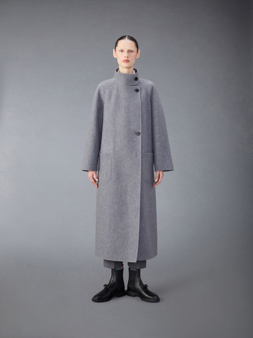 Thom Browne Wool Cashmere Funnel Neck レディース コート グレー | EAL24S31937