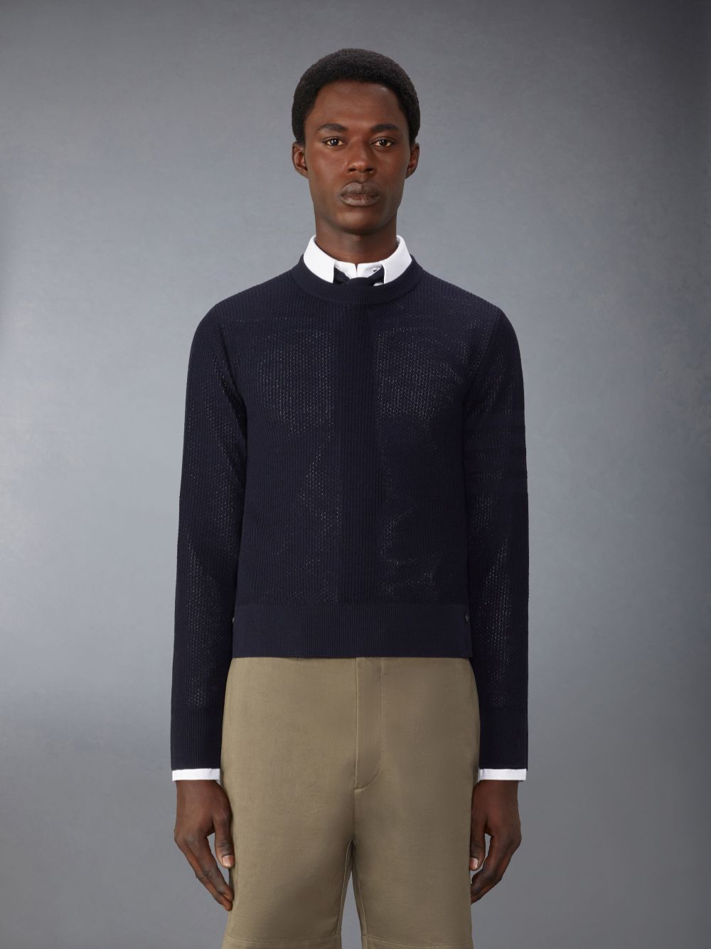 Thom Browne Wool Crepe 4-Bar Relaxed Fit メンズ プルオーバー 青 | YEQ45G09439