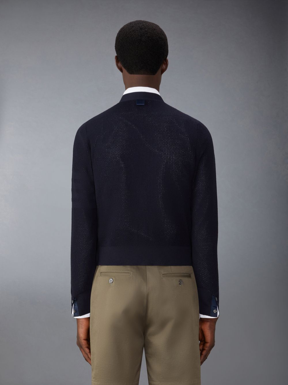 Thom Browne Wool Crepe 4-Bar Relaxed Fit メンズ カーディガン 青 | IJP21Q45856