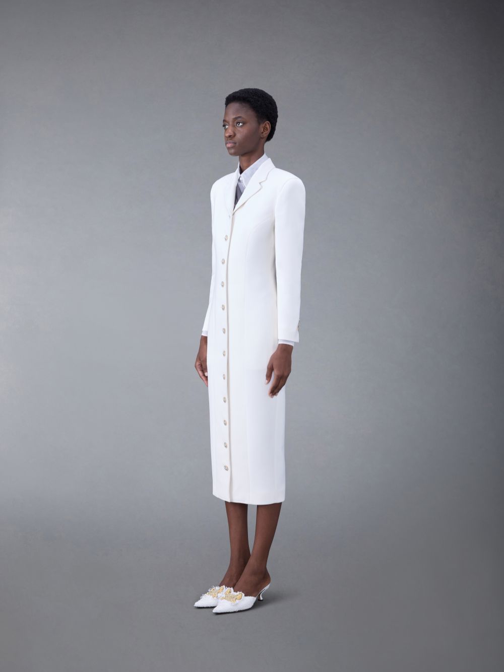Thom Browne Wool Crepe Moulded Shoulder Maxi レディース ワンピース 白 | FWX51U07968