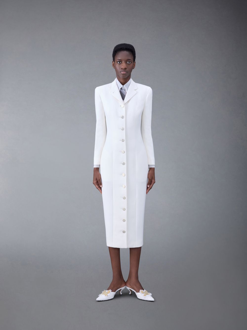 Thom Browne Wool Crepe Moulded Shoulder Maxi レディース ワンピース 白 | FWX51U07968