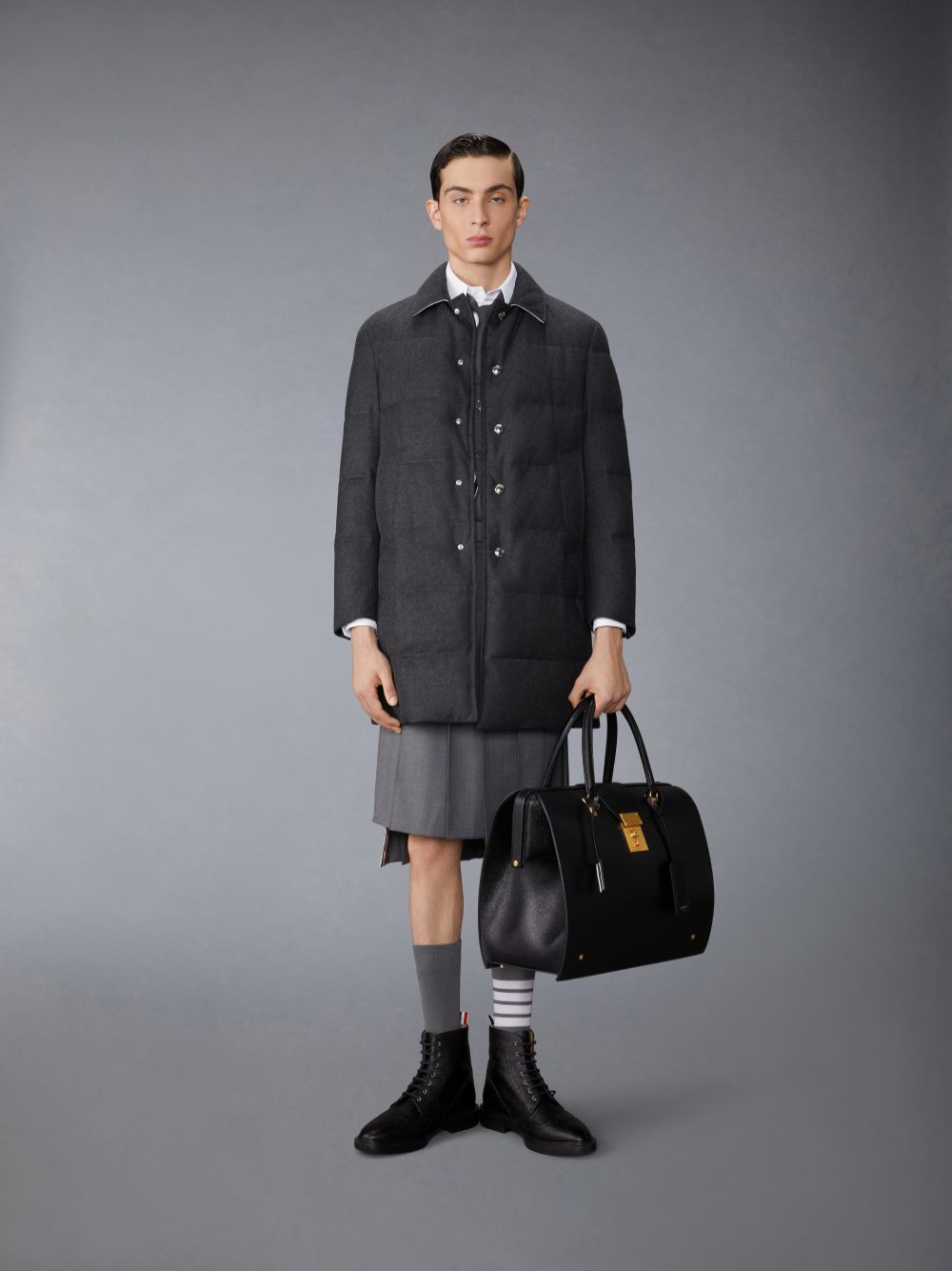 Thom Browne Wool Flannel Down Fill Classic Bal Collar メンズ コート グレー | MQE44L18799