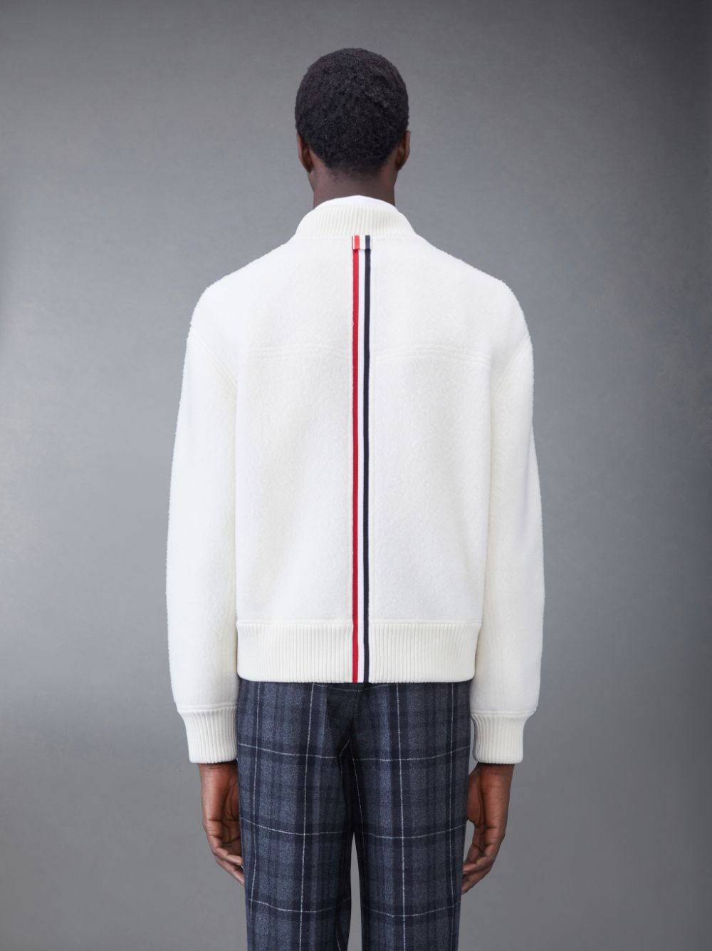 Thom Browne Wool Fleece Stripe Bomber メンズ ジャケット 白 | VGQ55A83293